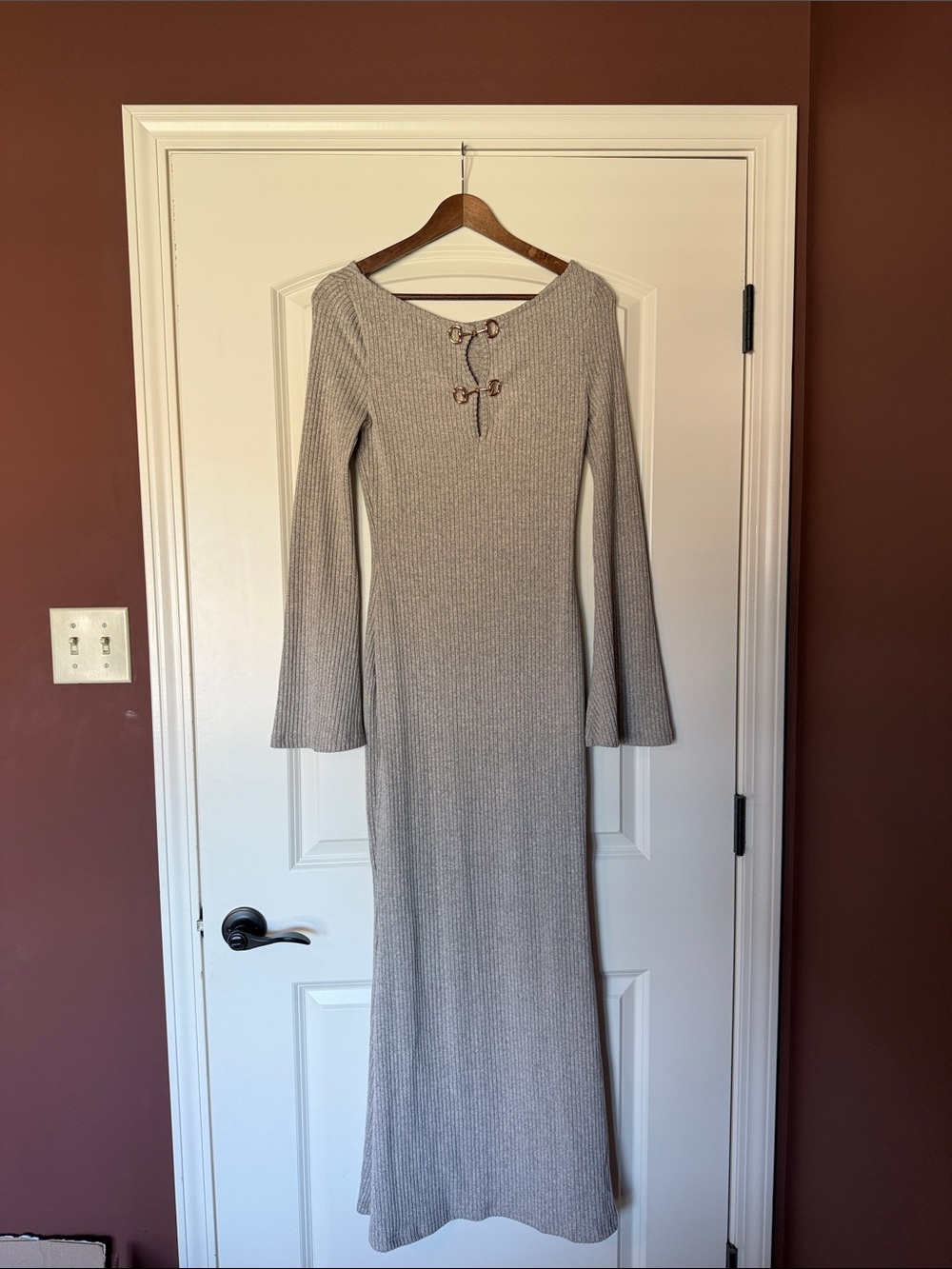 SHEIN Cream Ribbed Lace-Up Maxi Dress